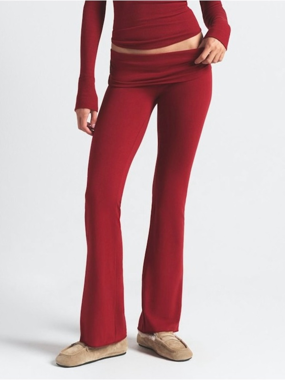 NEW Skims Cotton Jersey Foldover Pant Sz L Brick Red Stretchy Soft Lounge Pants